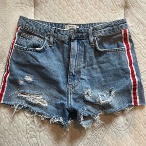 forever 21 denim shorts with red strip on side, size 27 US